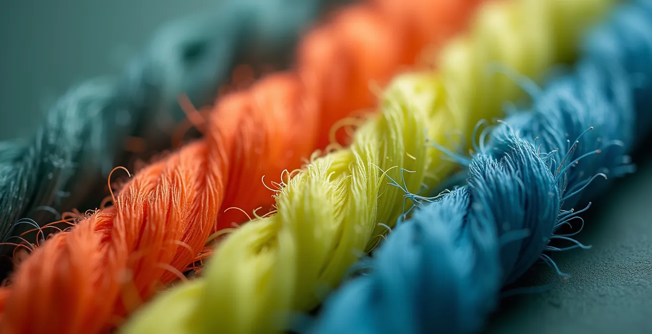 Gros plan sur différents types de cordages de tennis multifilaments