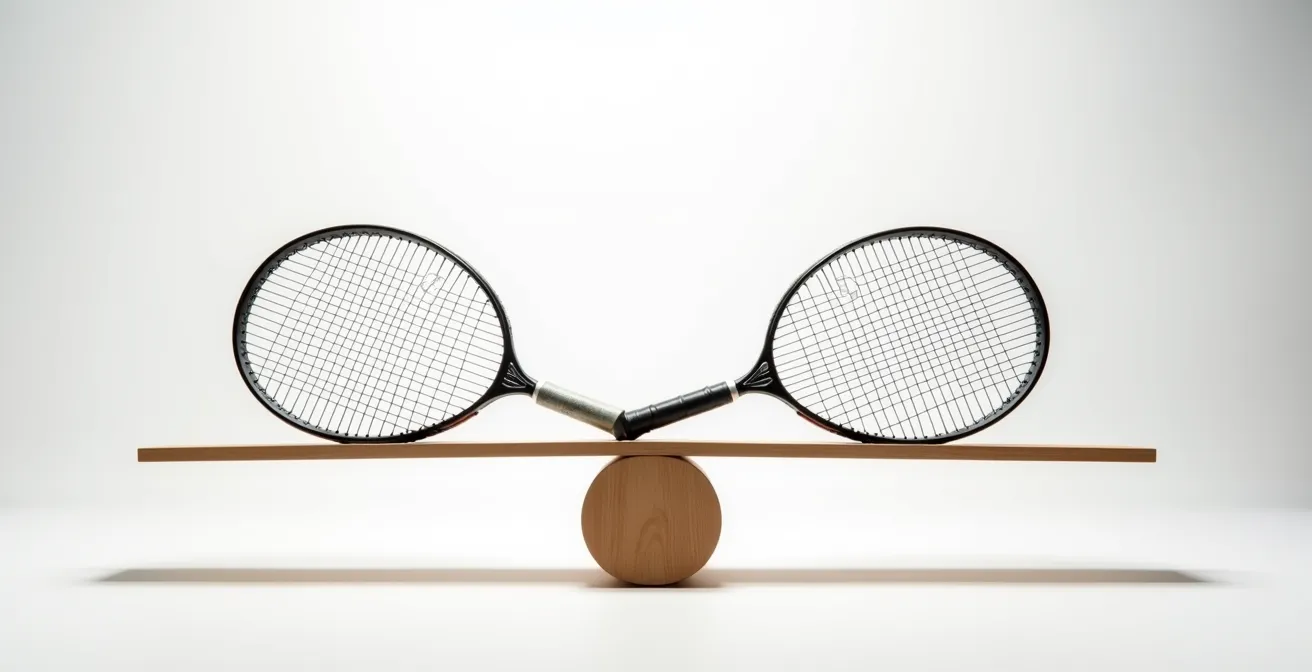 Comparaison visuelle de l'équilibre entre deux raquettes de tennis différentes
