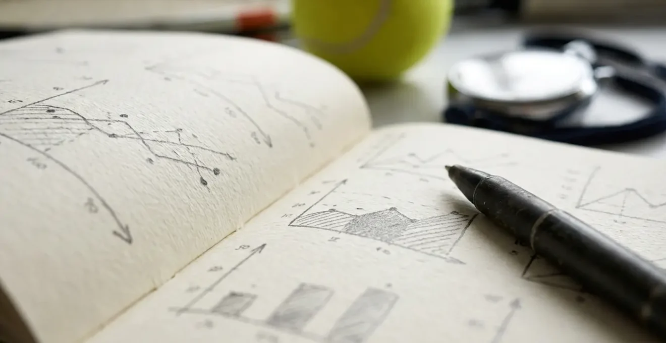 Gros plan sur un carnet d'entraînement ouvert avec graphiques de progression manuscrits