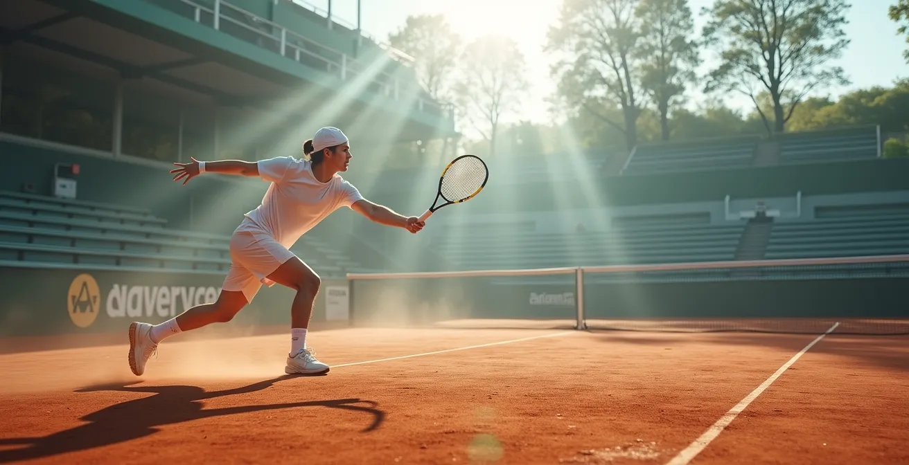 Démonstration de la chaîne cinétique depuis les jambes jusqu'à la raquette dans un coup droit lifté
