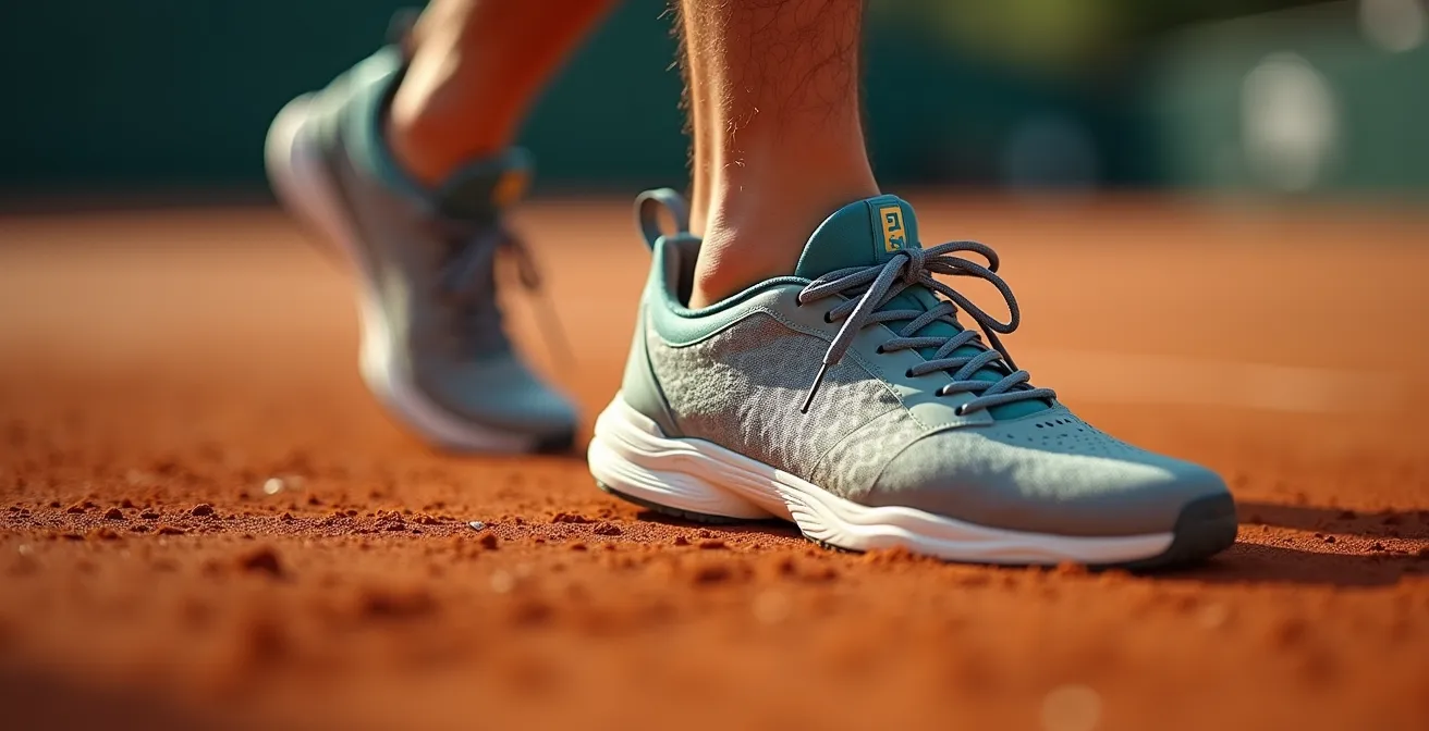 Gros plan sur les chevilles d'un joueur effectuant des exercices de stabilisation