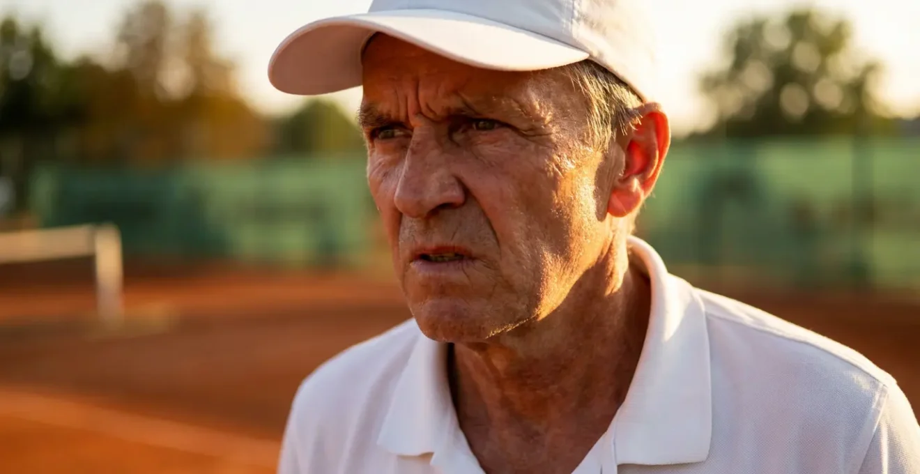 Joueur de tennis amateur face au stress du score 40-A sur court en terre battue