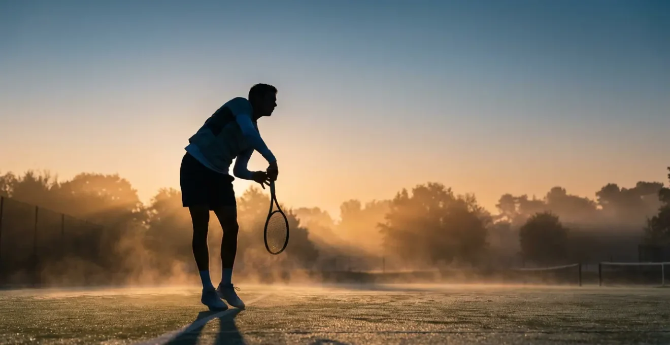 Joueur de tennis en action sous différentes conditions climatiques pour illustrer la thermorégulation