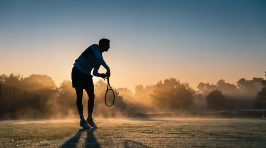 Joueur de tennis en action sous différentes conditions climatiques pour illustrer la thermorégulation