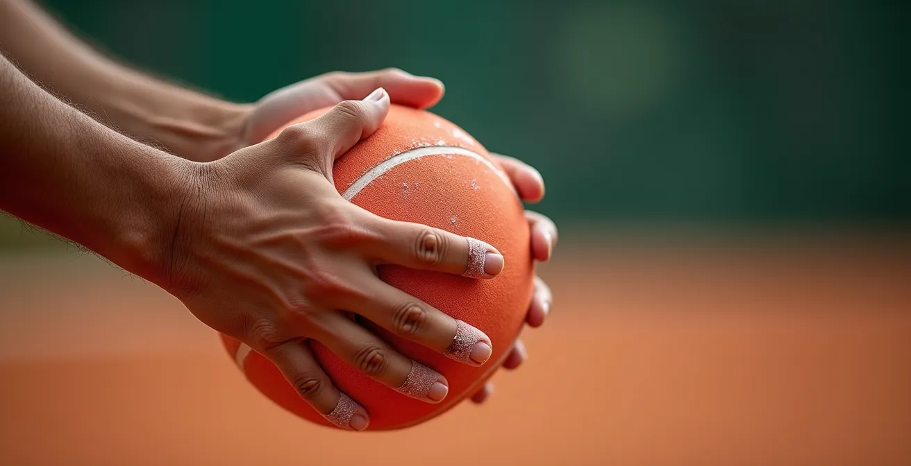 Préparateur physique guidant un joueur dans des exercices de pliométrie légère avec medecine ball