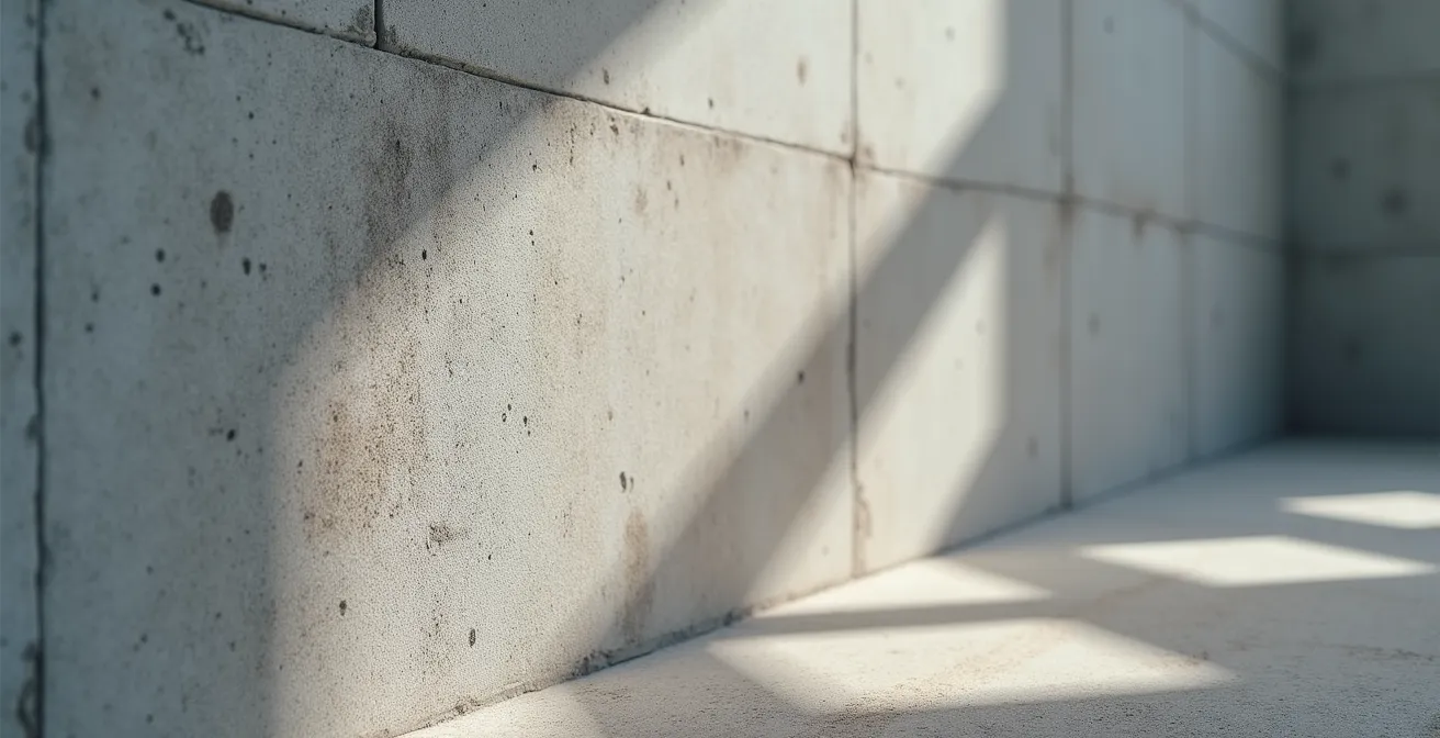Détail macro de la texture d'un mur en béton utilisé comme repère pour l'alignement du dos