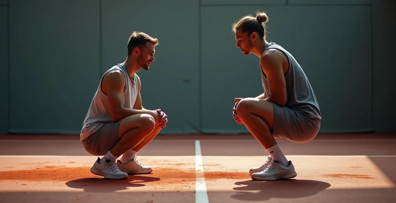 Vue latérale d'un joueur montrant la différence entre la posture chaise vide et la position correcte