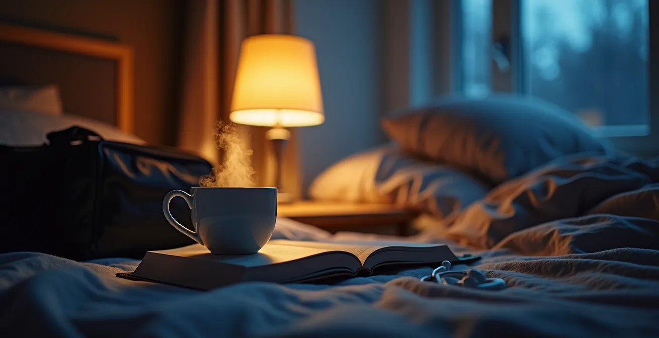 Chambre d'hôtel avec ambiance apaisante pour récupération nocturne du sportif