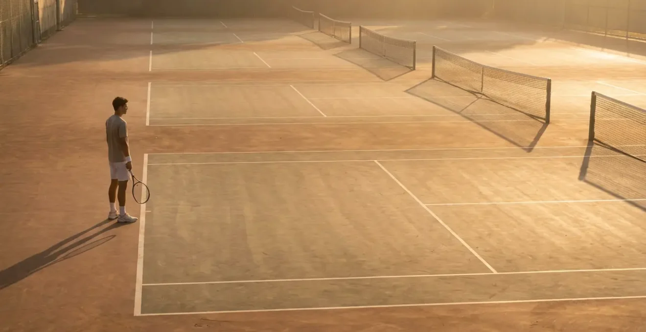 Joueur de tennis à la croisée des chemins entre cours et compétition