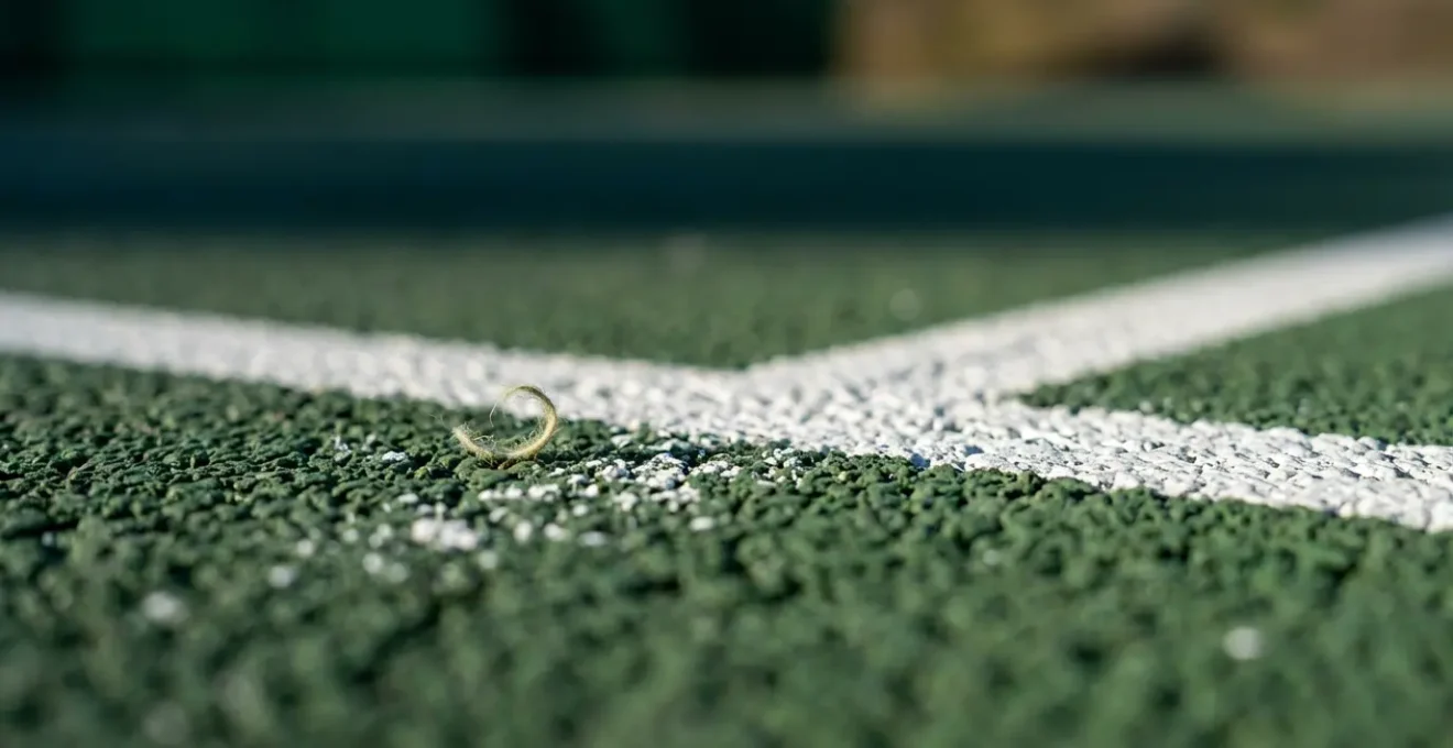 Vue aérienne d'un court de tennis avec zone de sécurité au centre du carré de service